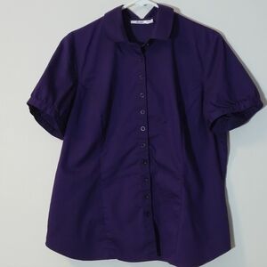 Ricki’s 16 Blouse Purple Short Sleeve Button Up Office Siren Minimalist Workwear